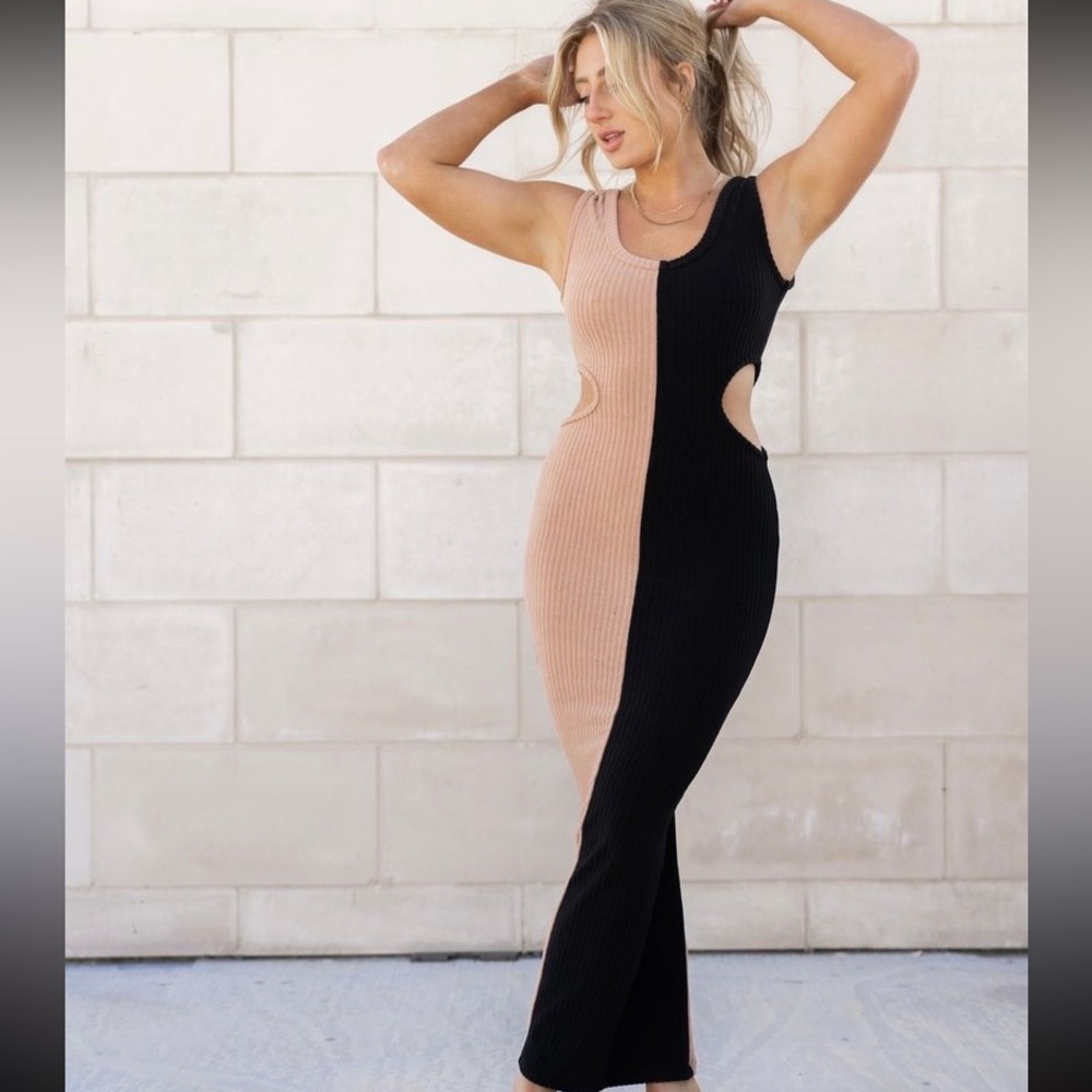 Lovely + Blush Two Toned Black & Brown Tan Maxi Dress With Cutouts